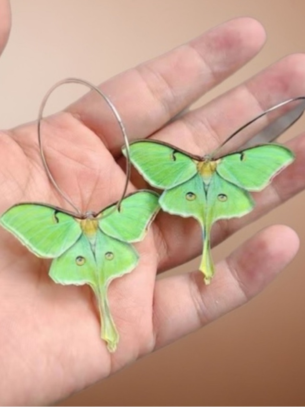Emerald Luna Studio Series Green Luna Moth Hoop Statement Earrings - Picture 2 of 6
